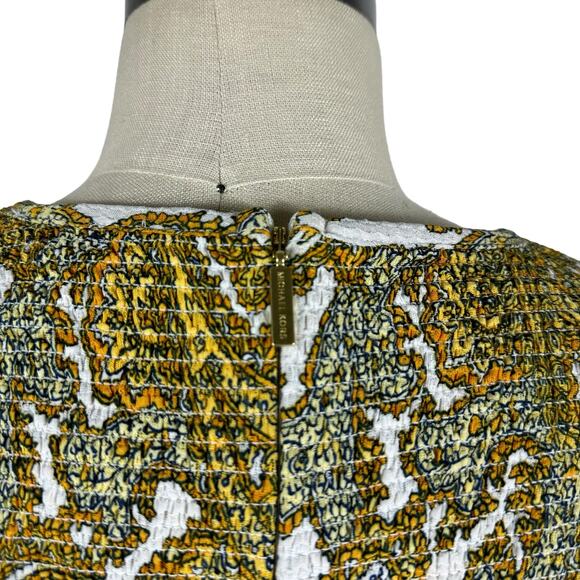 MK MICHAEL KORS Yellow Piasley Patterned Smocked Saffron Midi Dress Women's Med - Picture 4 of 9